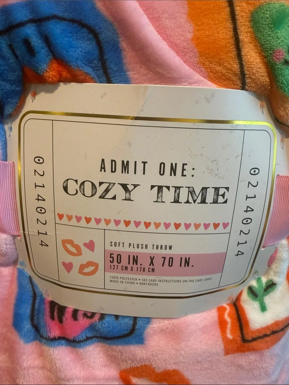 Pink 'Cozy Time' Plush Throw Blanket with Playful Prints